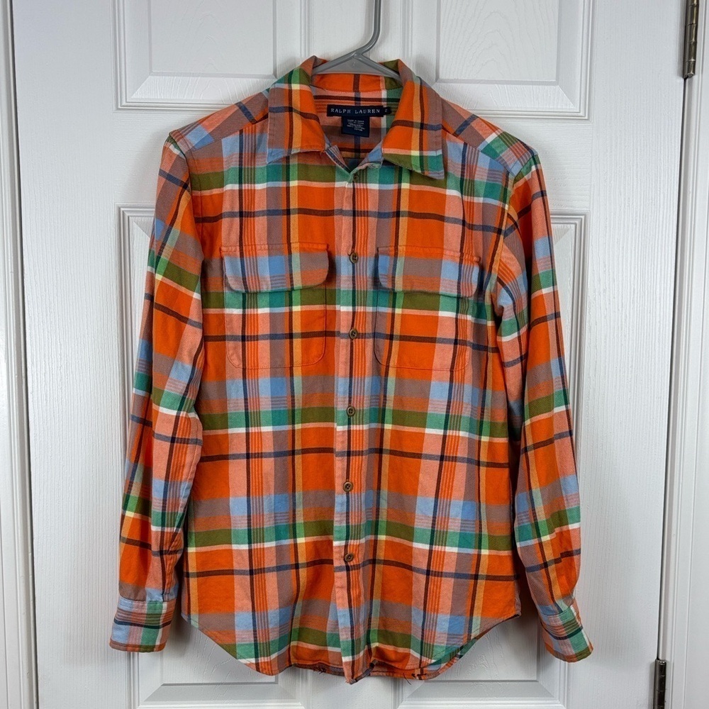 Ralph Lauren orange plaid soft flannel button down sz 2